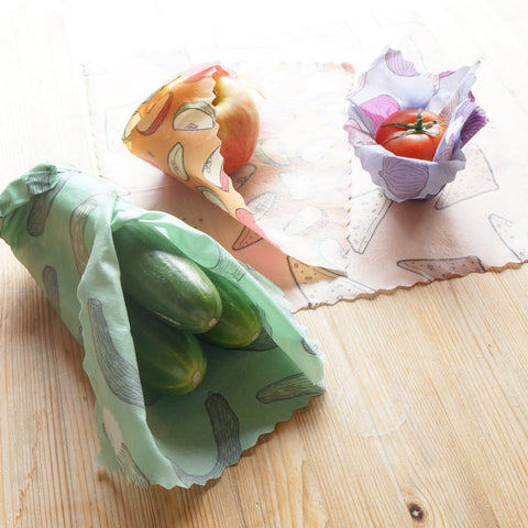 Beeswax Wraps: Variety Pack Set of 3 (Onion, Tomato, Cucumber)